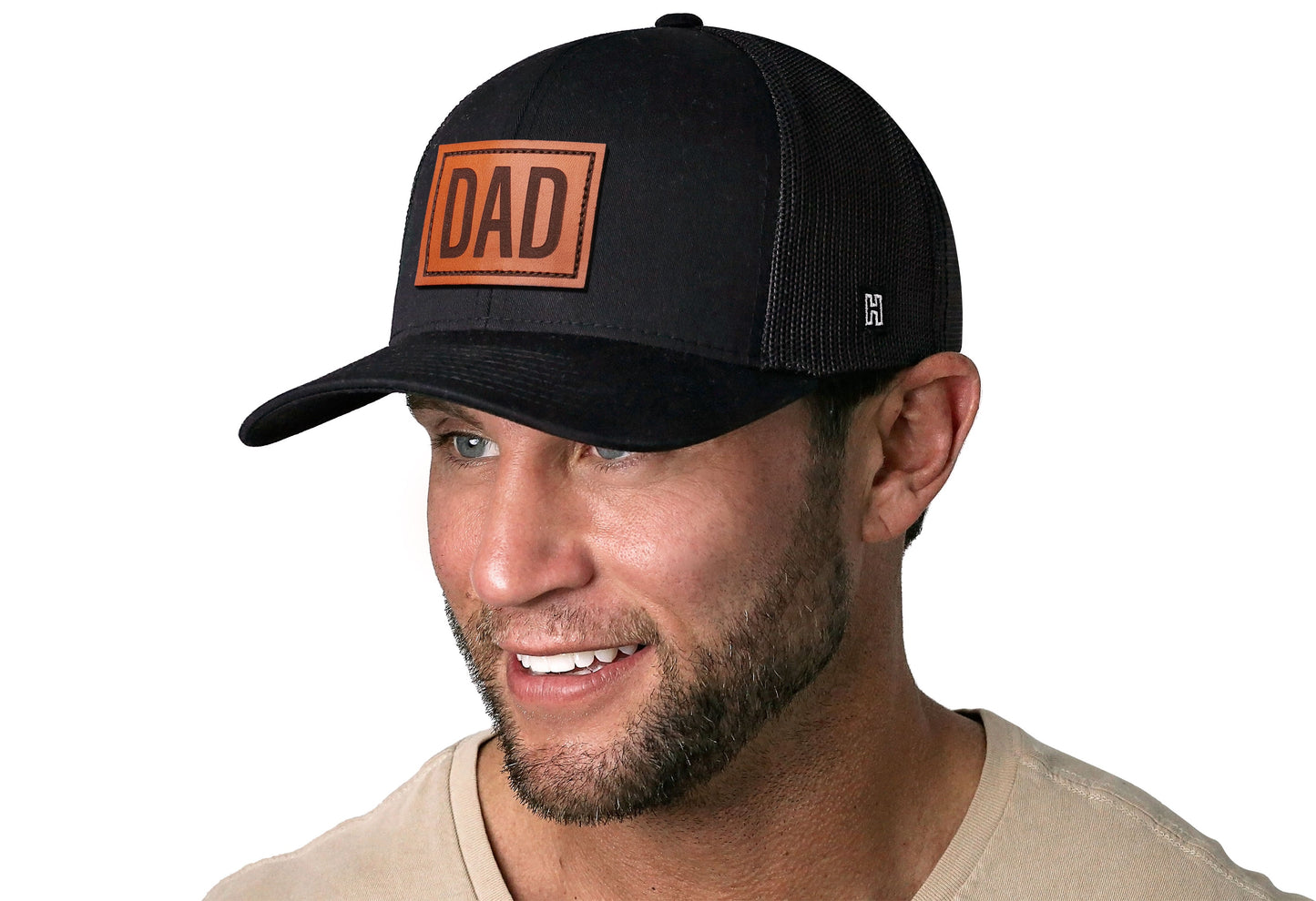 Dad Leather Trucker Hat  |  Black Snapback