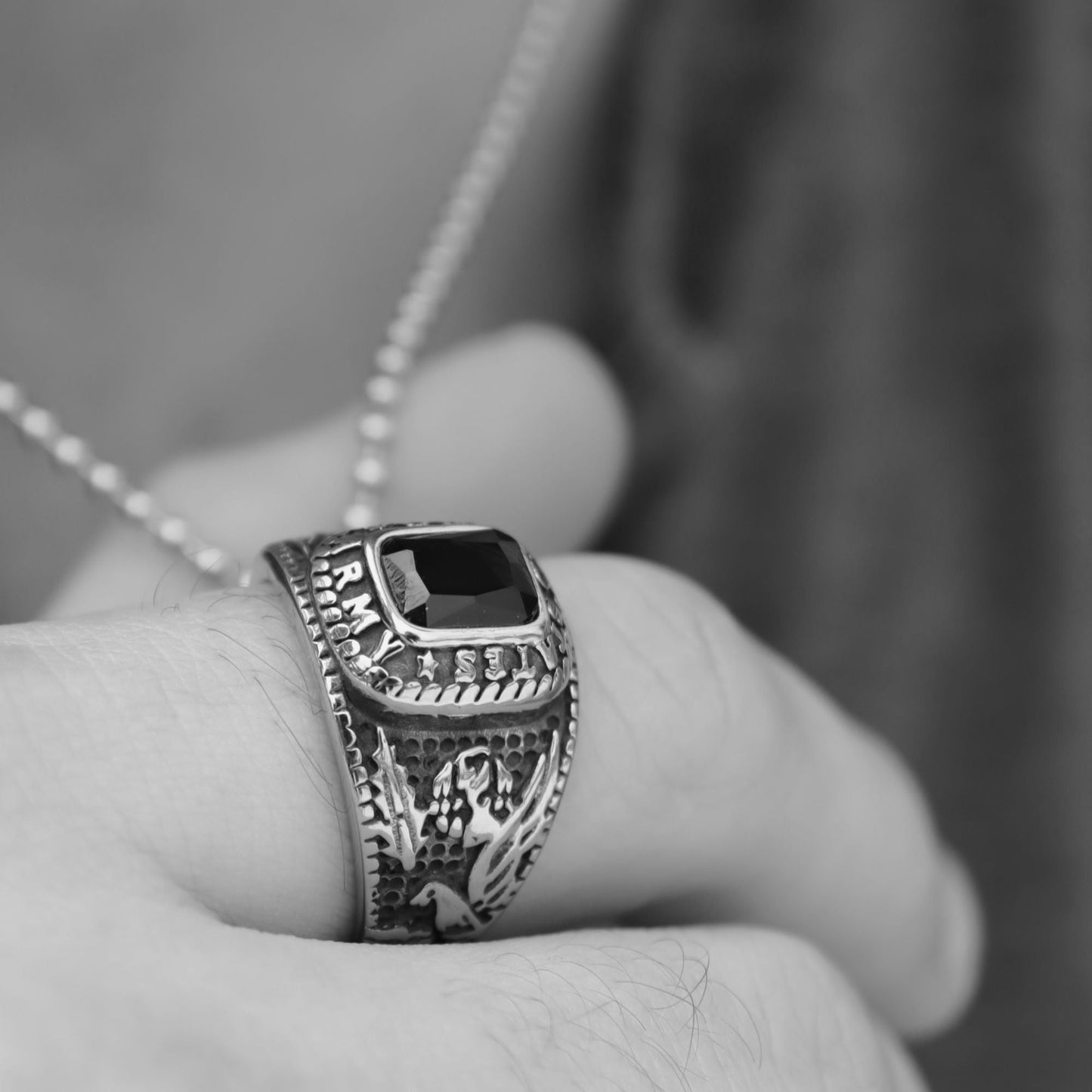 United States Military Black Stone Army Ring