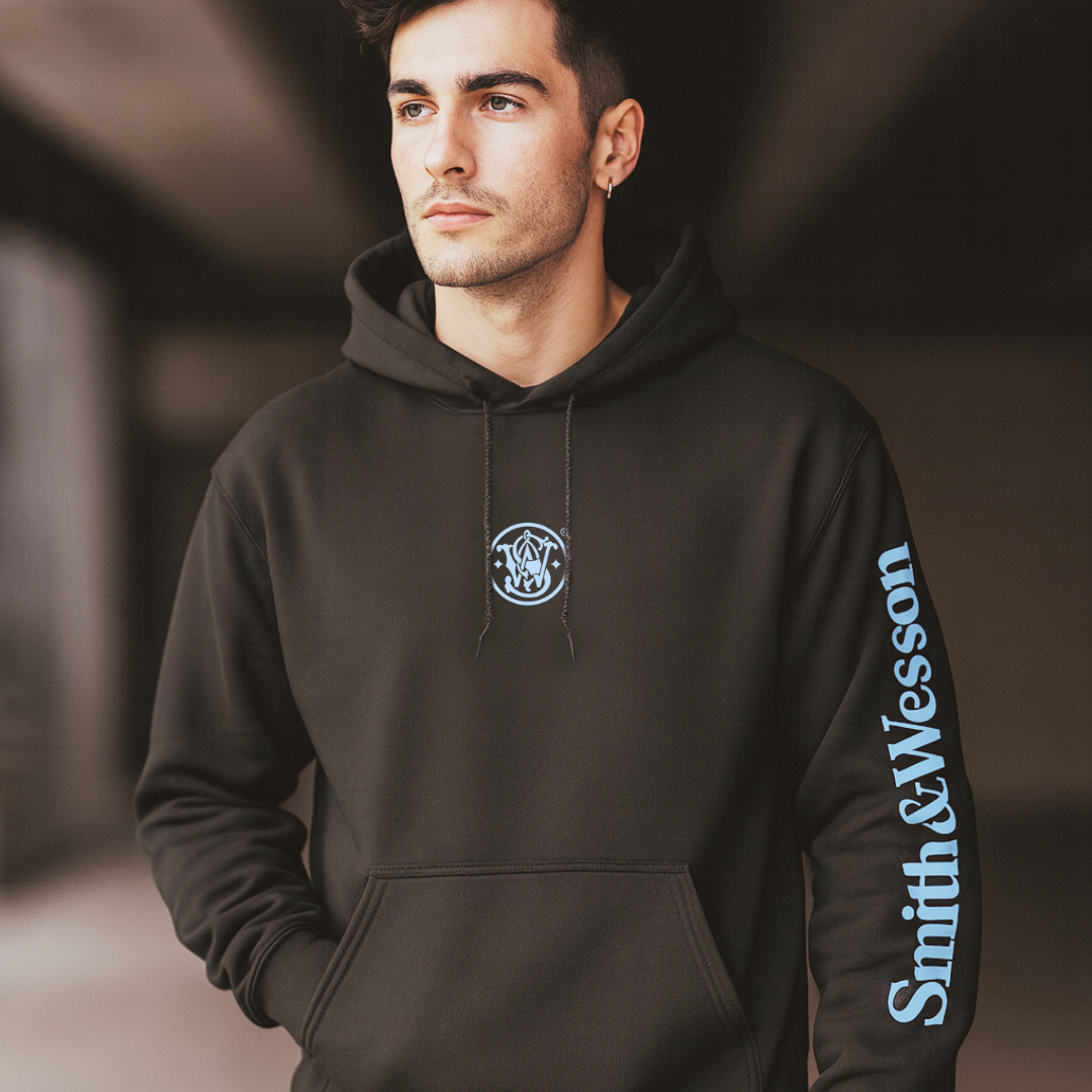 Smith & Wesson® Meatball & Arm Sleeve Logo in Safety Orange Pullover Hoodie in Black