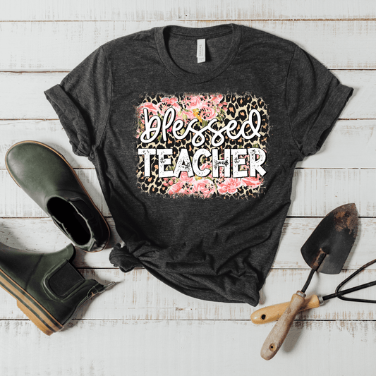 Blessed Teacher Leopard Print T-Shirt