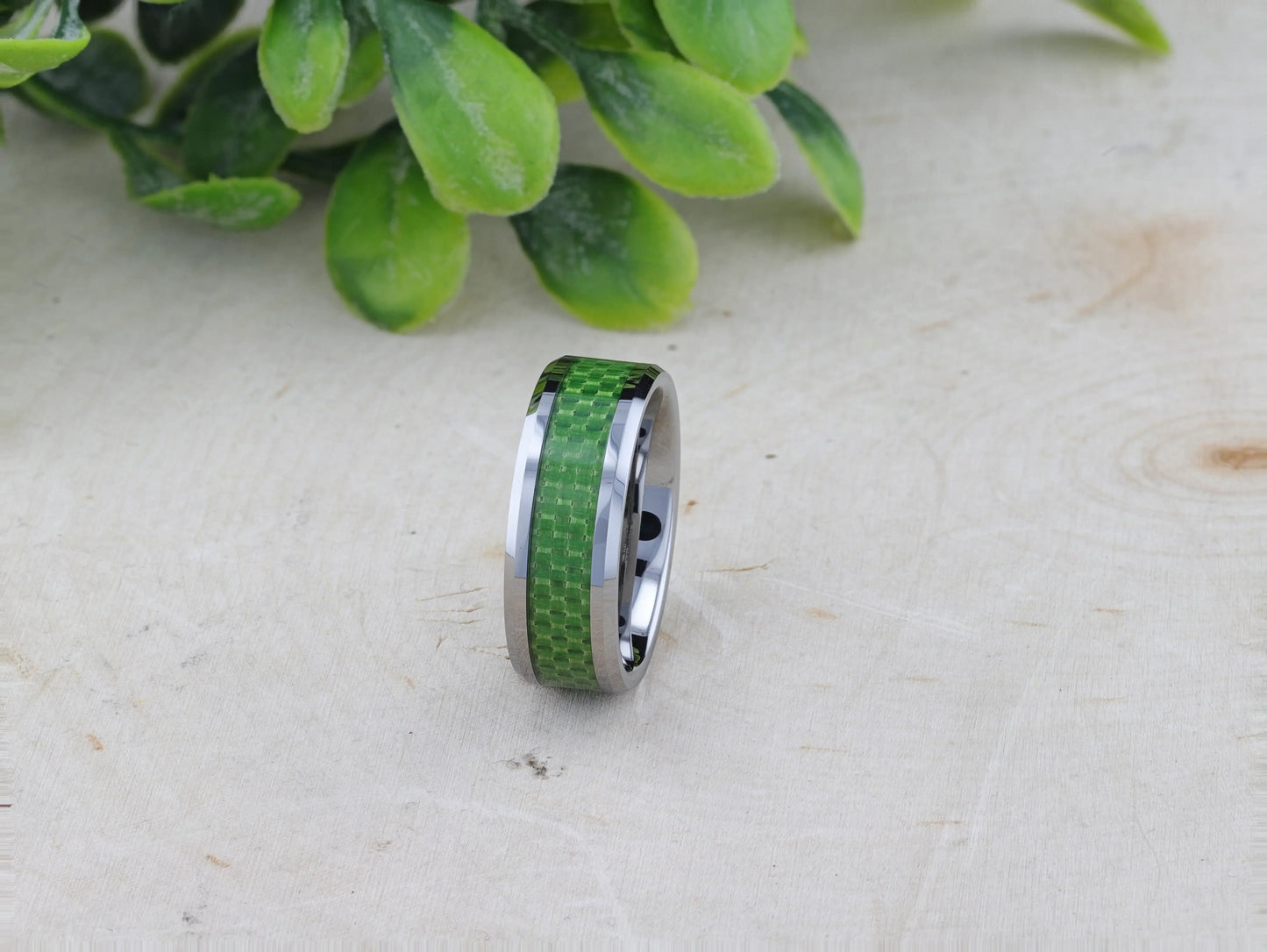 VERMONT Tungsten Wedding Band With Emerald Green Carbon Fiber Inlay - 8mm