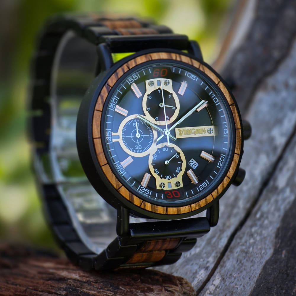 Black & Gold Chronograph Wooden Watch