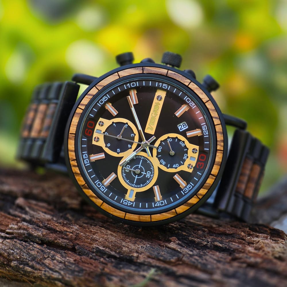 Black & Gold Chronograph Wooden Watch