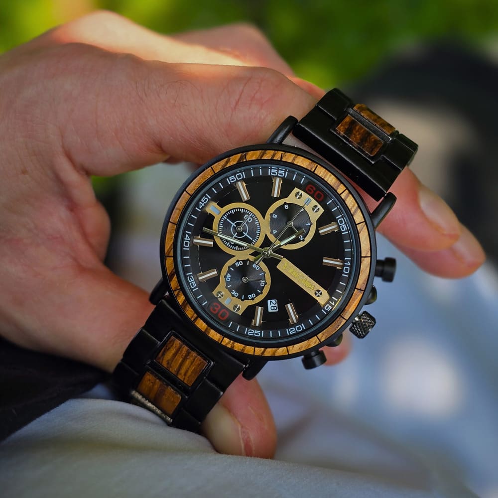 Black & Gold Chronograph Wooden Watch