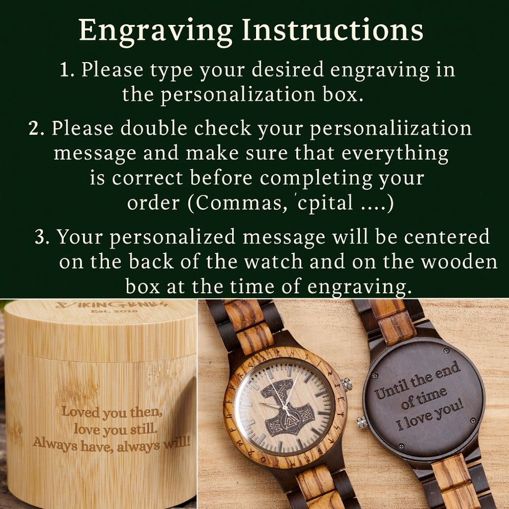 Personalized Thor's Hammer Mjölnir Handmade Wooden Watch
