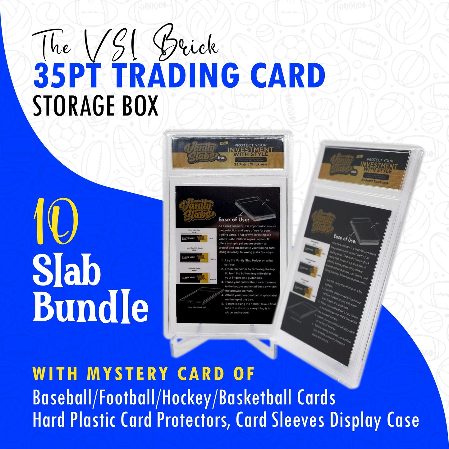Vanity Slabs 10 Pack Bundle Includes Random Mystery Card for Baseball Football Hockey Basketball Cards