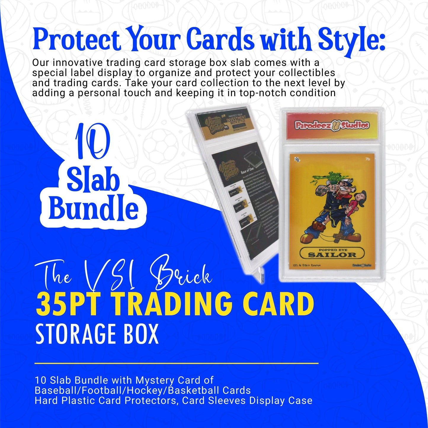 Vanity Slabs 10 Pack Bundle Includes Random Mystery Card for Baseball Football Hockey Basketball Cards