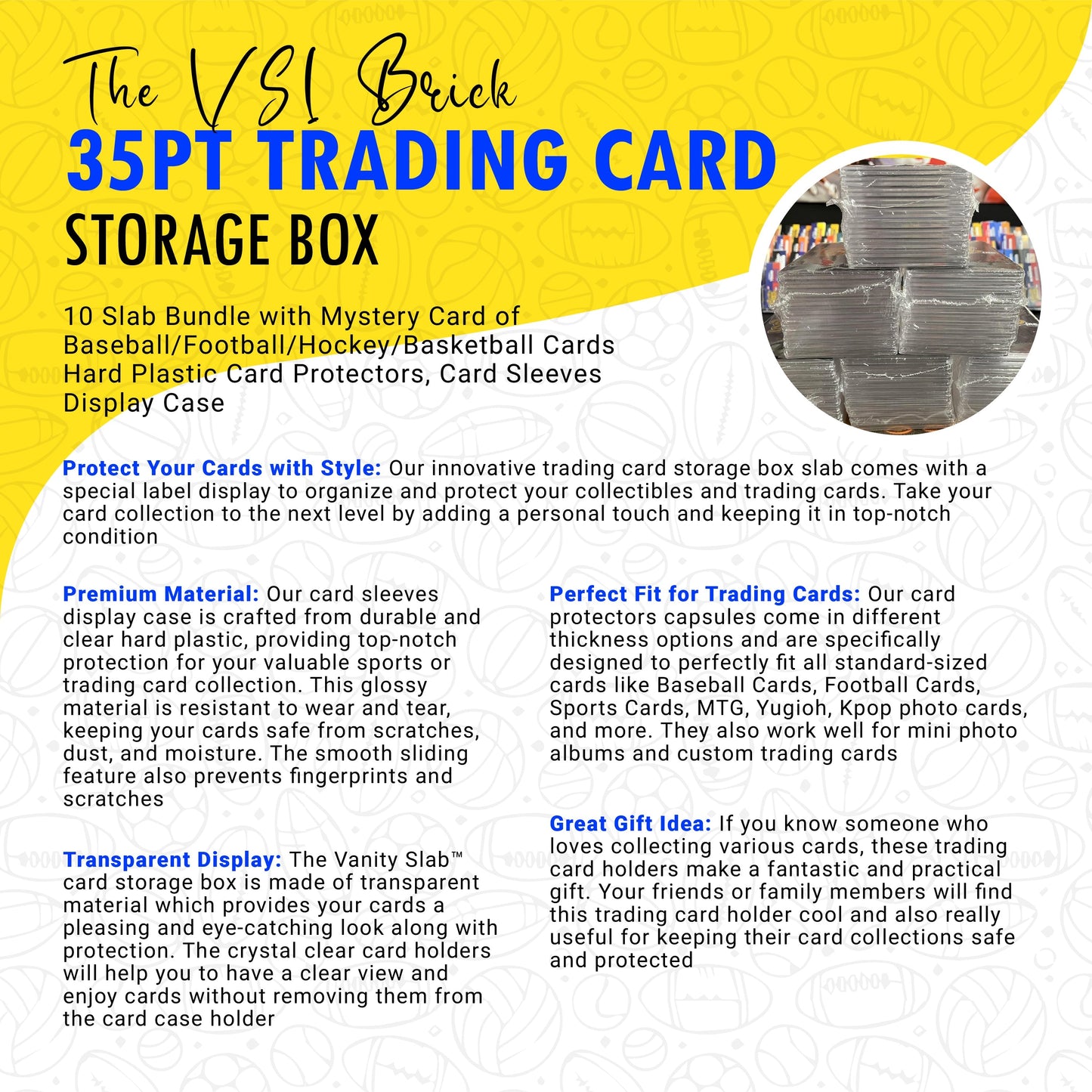 Vanity Slabs 10 Pack Bundle Includes Random Mystery Card for Baseball Football Hockey Basketball Cards