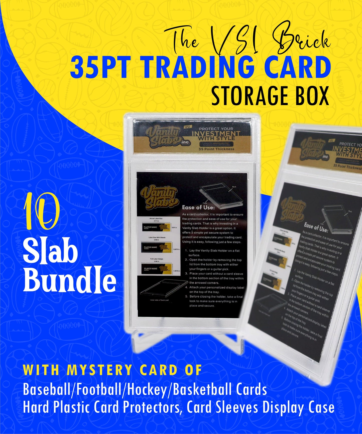 Vanity Slabs 10 Pack Bundle Includes Random Mystery Card for Baseball Football Hockey Basketball Cards