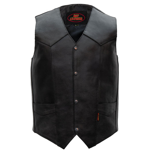 Hot Leathers VSM1014 Men's Motorcycle Black Heavyweight Leather Biker Vest with Inside Pocket