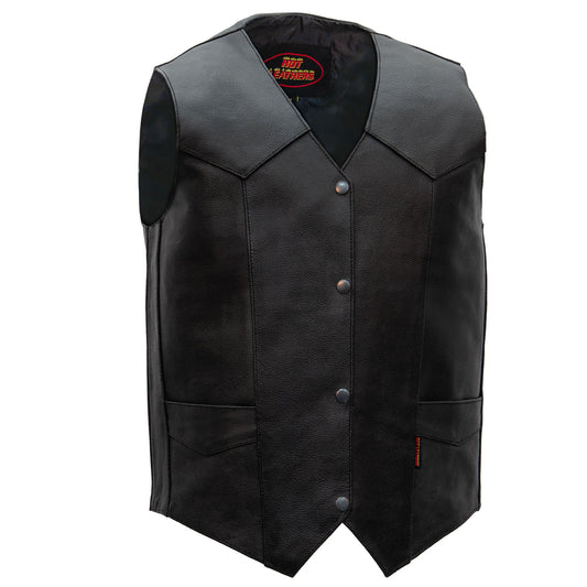 Hot Leathers VSM1014 Men's Motorcycle Black Heavyweight Leather Biker Vest with Inside Pocket