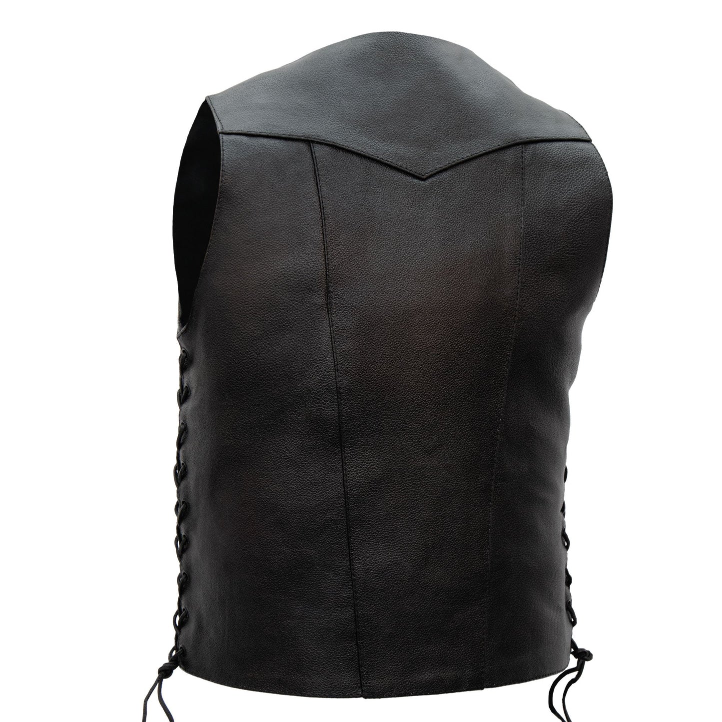 Hot Leathers VSM1017 Men's Motorcycle Black '10 Pocket' Leather Biker Vest with Side Laces