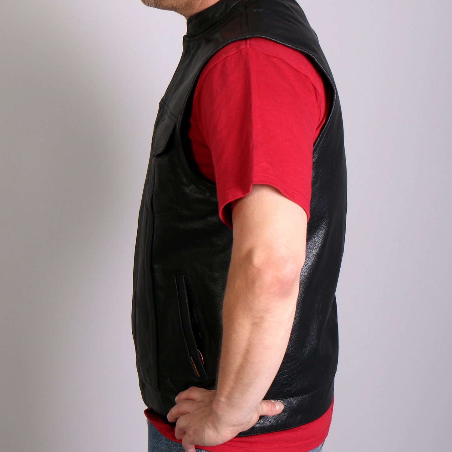 Hot Leathers Men's Motorcycle Black '10 Pocket' Club style Cowhide Leather Biker Vest VSM1018