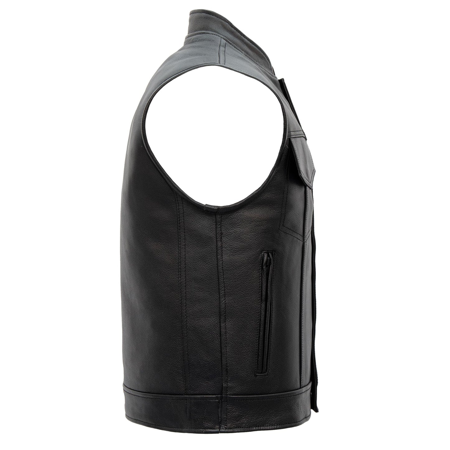 Hot Leathers VSM1054 Men’s Black 'Skull Flag' Motorcycle Club style Conceal and Carry Leather Biker Vest