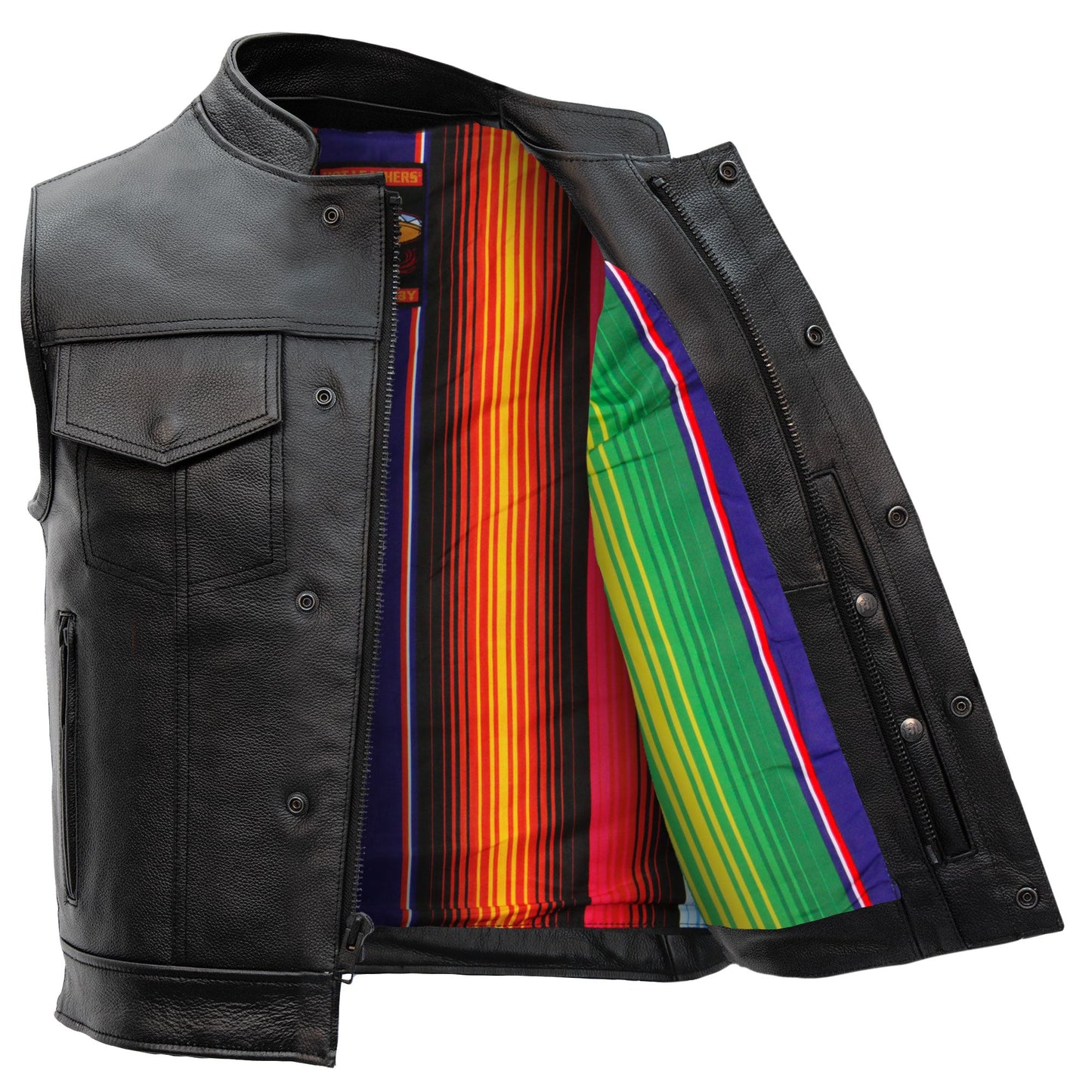 Hot Leathers VSM1057 Men’s Black 'Mexican Blanket' Motorcycle Club Style Conceal and Carry Leather Biker Vest