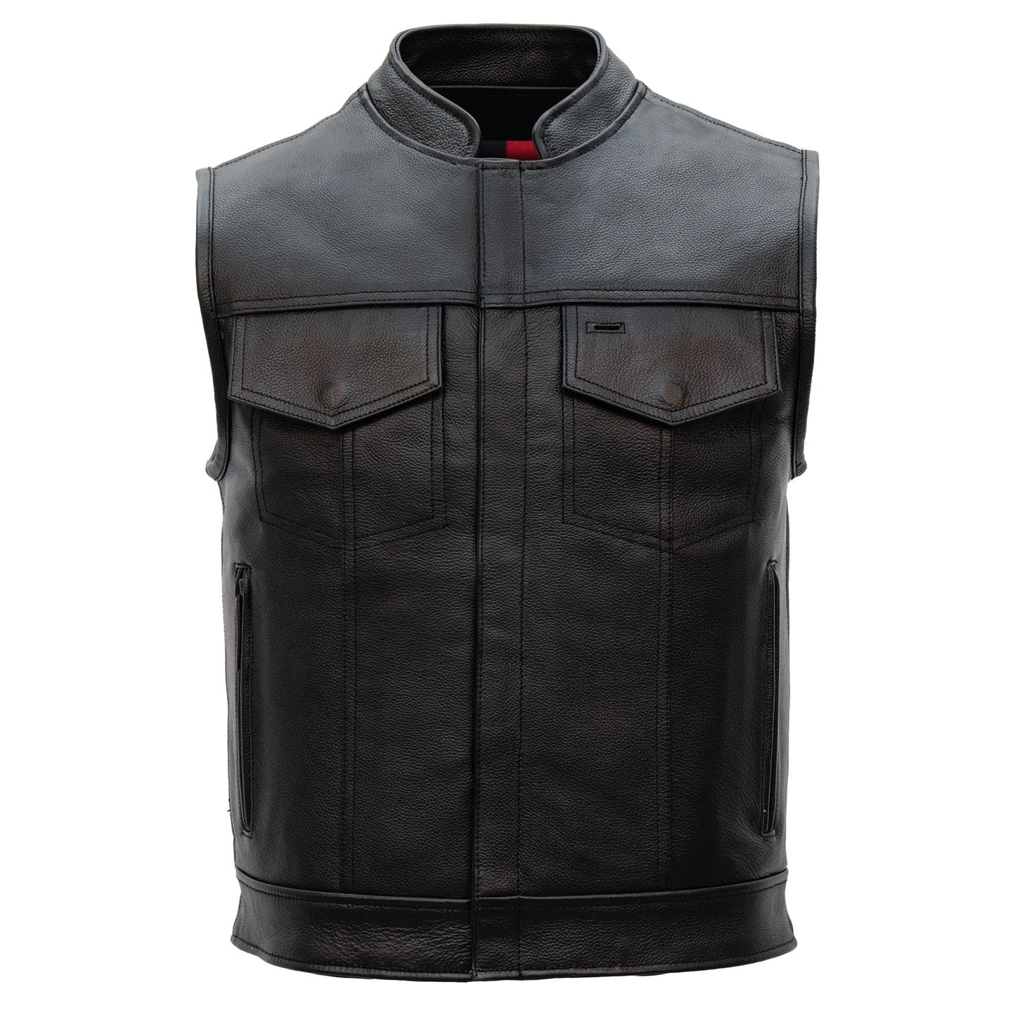 Hot Leathers VSM1060 Men's Black 'Flannel Red' Motorcycle Club Style Conceal and Carry Leather Biker Vest
