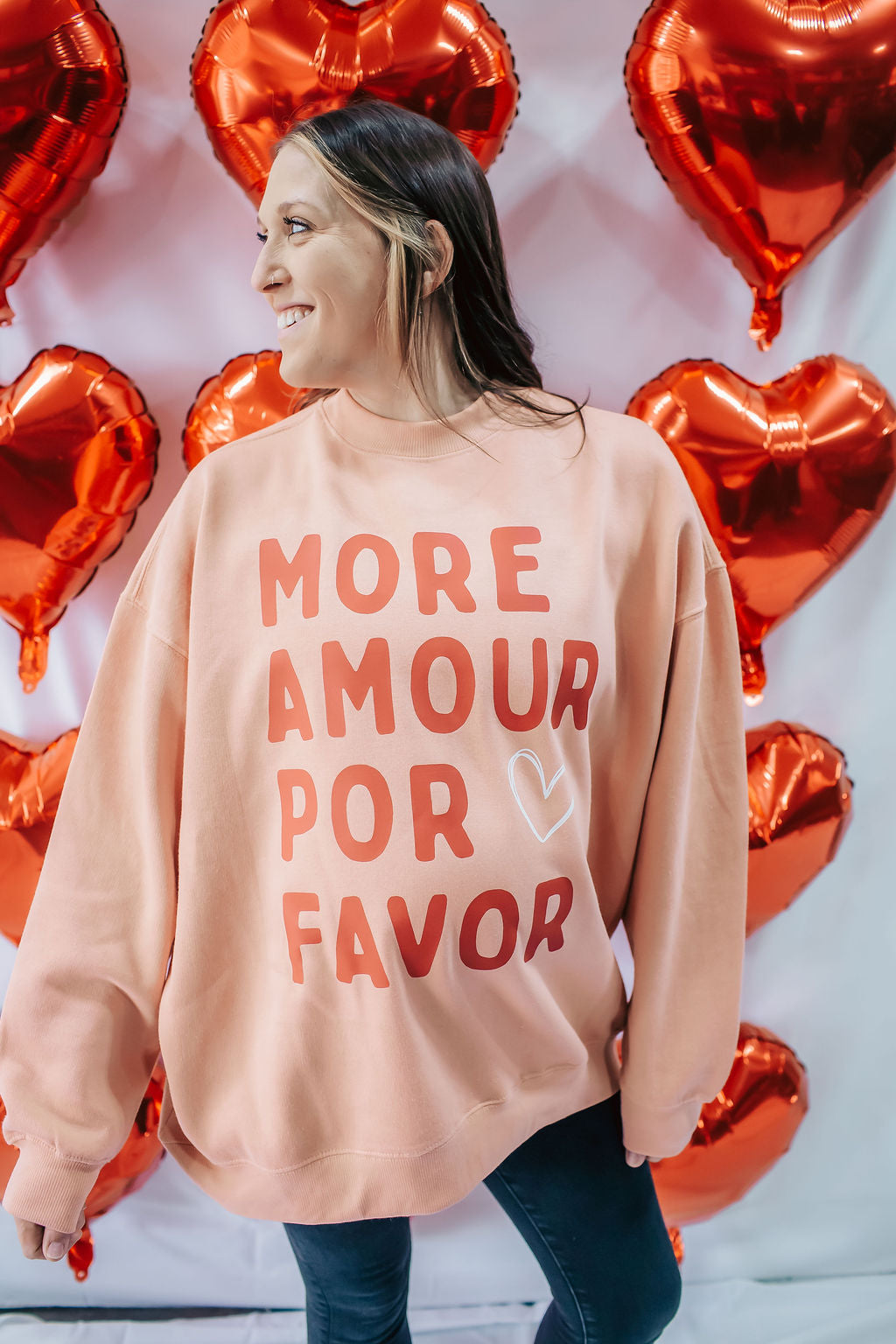 More Amore Por Favor Ladies Oversized Crewneck Sweatshirt