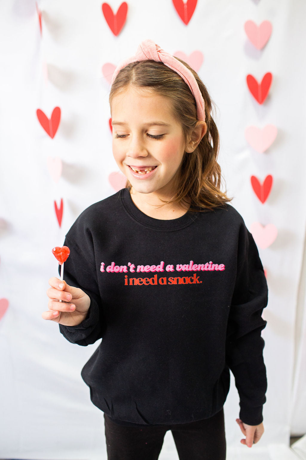 I Don't Need A Valentine, I Need A Snack (cursive) Youth Crewneck Sweatshirt