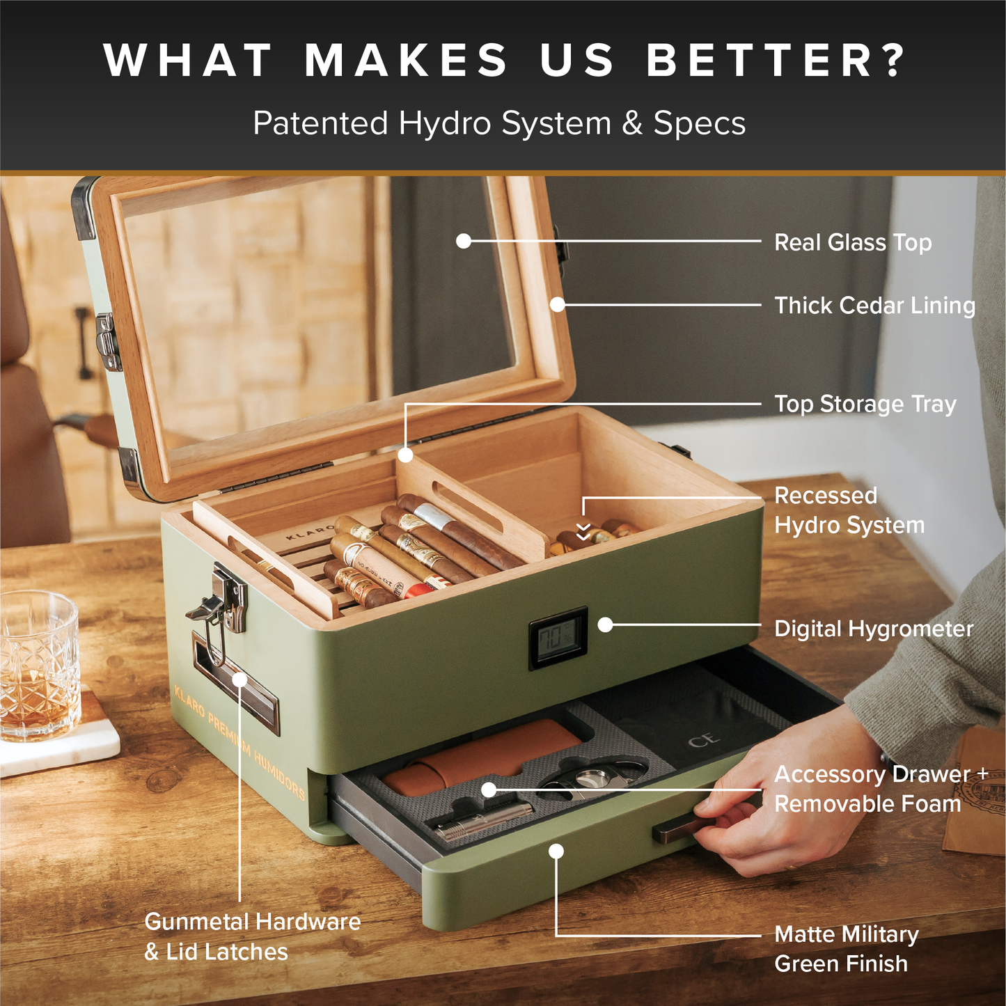 Military Glass Top Humidor