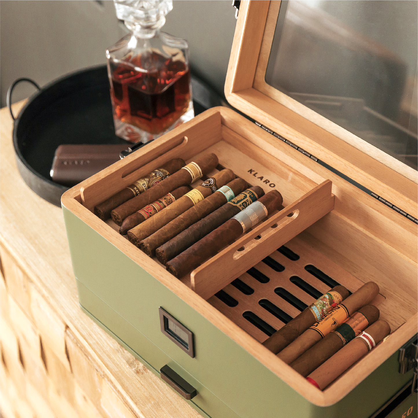 Military Glass Top Humidor