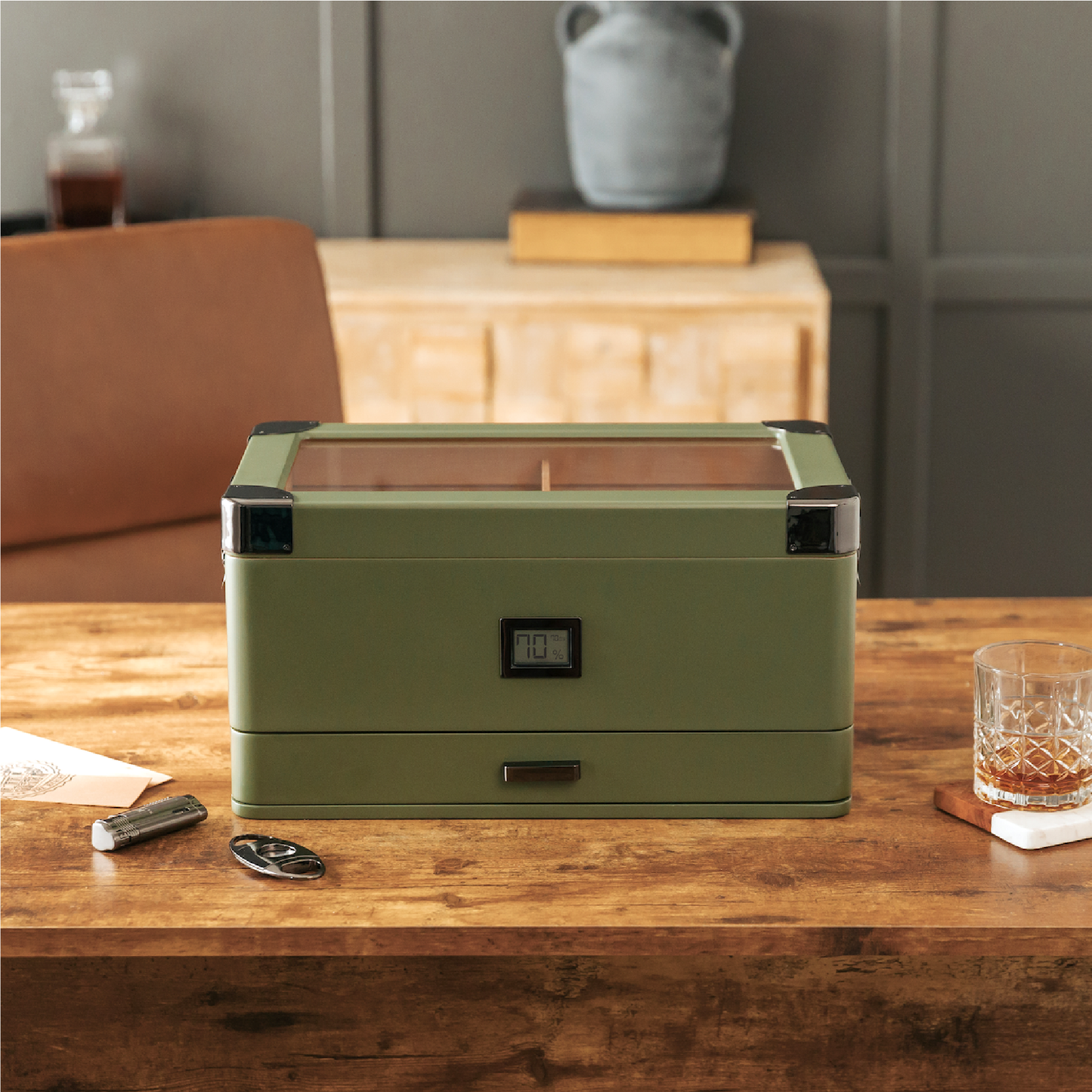 Military Glass Top Humidor