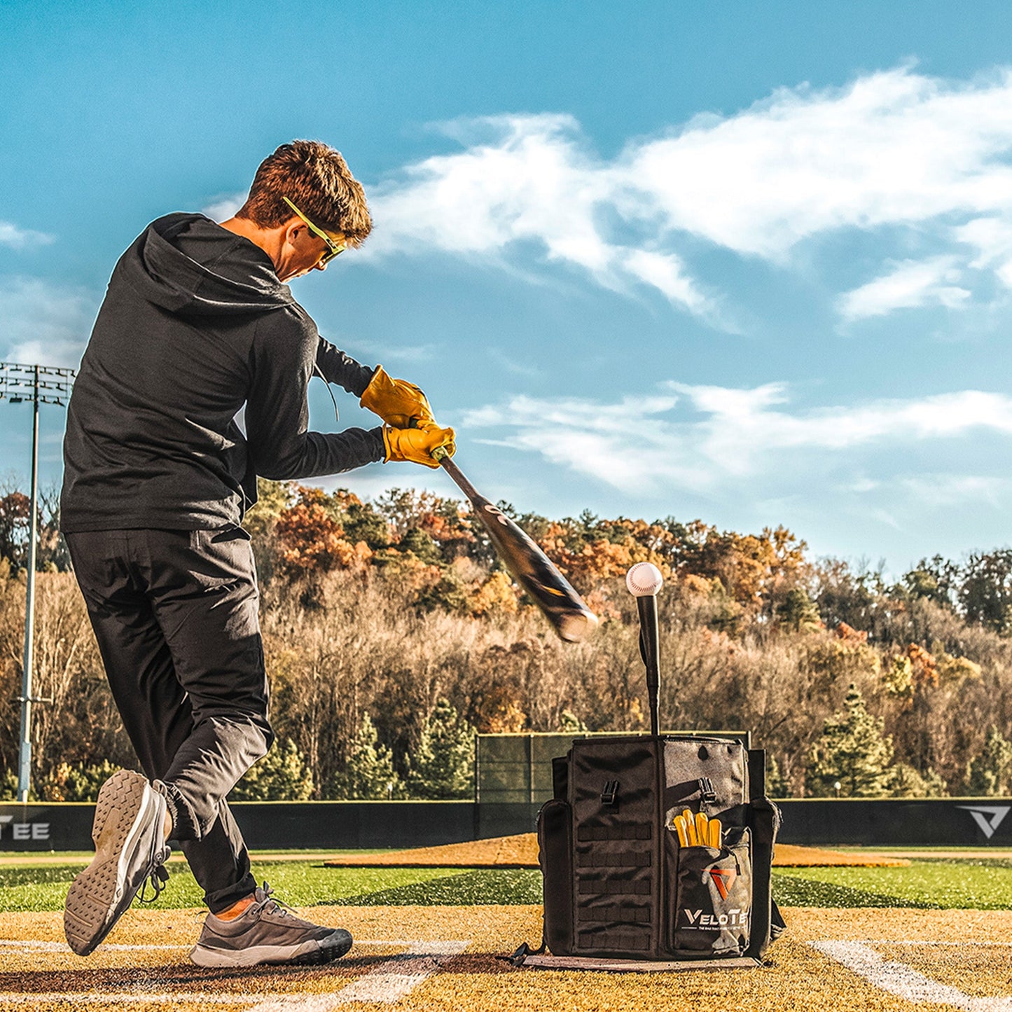 Wheeled VeloTee 2.0 Baseball & Softball Bat Bag Backpack with Batting Tee
