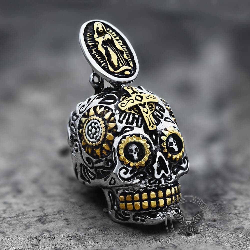 Vintage Cross Sugar Skull Pendant