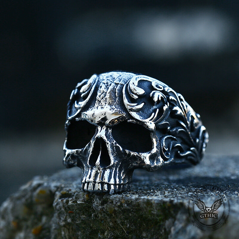 Vintage Pattern Stainless Steel Skull Ring