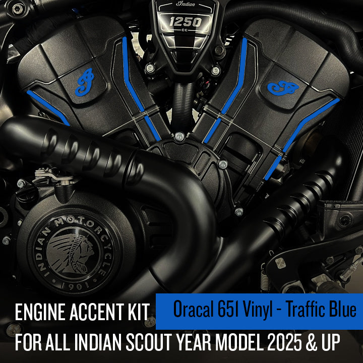 Oracal 651 Vinyl - Indian Scout Engine Accent Kit (2025 and up)- Traffic Blue