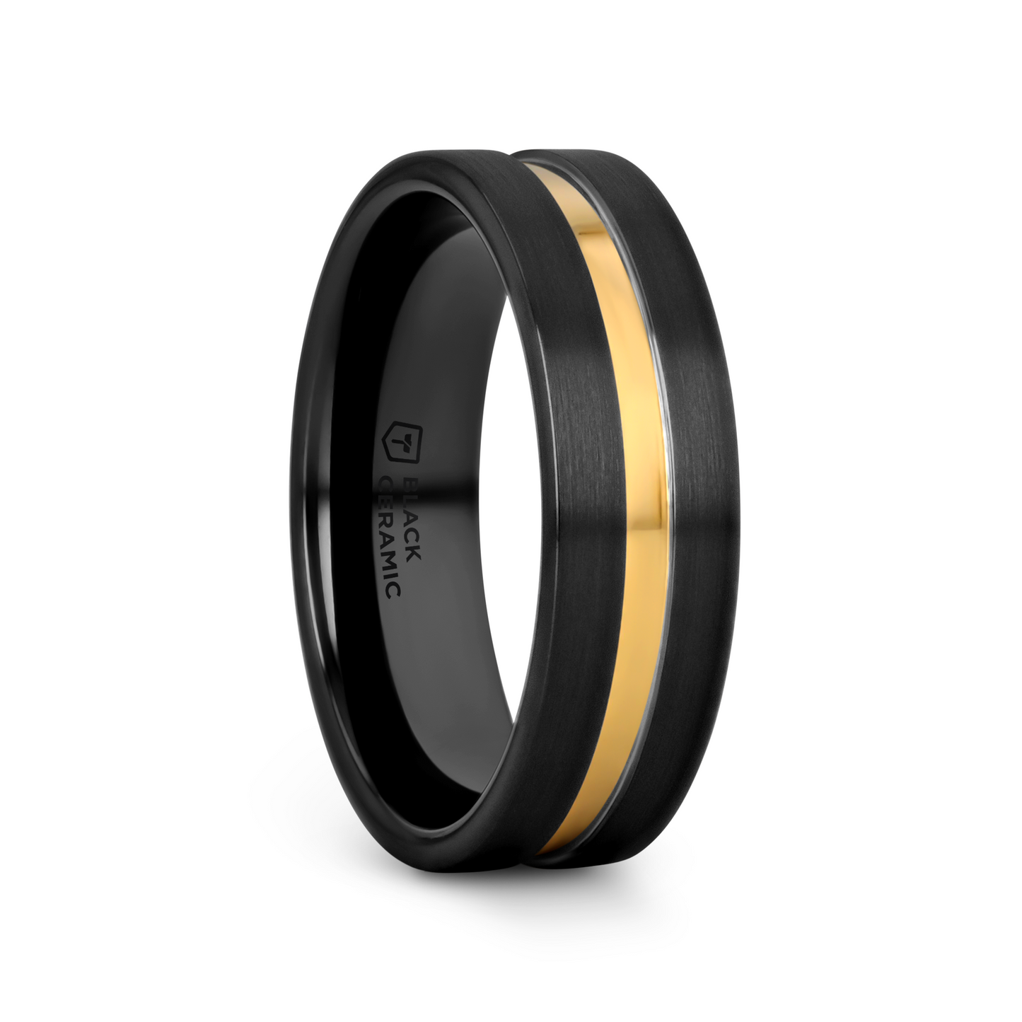 VIVALDI Black Ceramic Wedding Band With Yellow Gold Groove - 4mm - 8mm