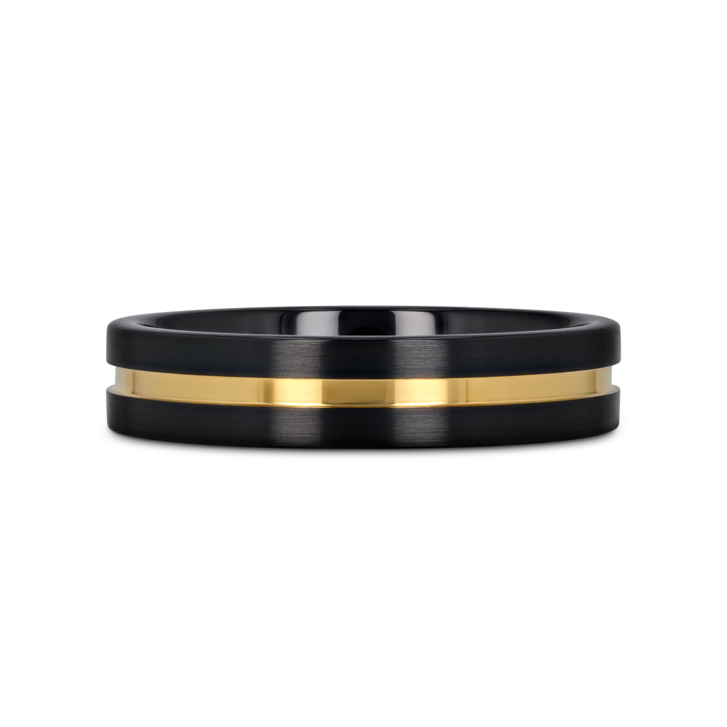 VIVALDI Black Ceramic Wedding Band With Yellow Gold Groove - 4mm - 8mm