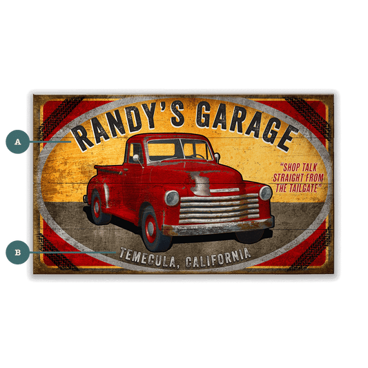 Red Truck Garage Sign - Wood & Metal Wall Art