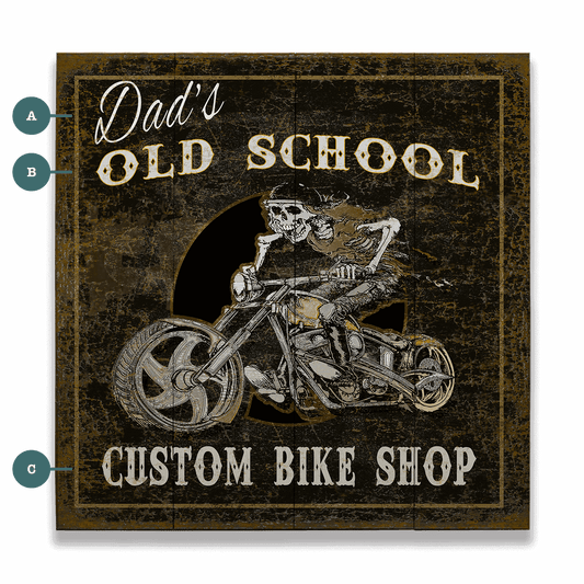 Old School Custom Bike Shop - Wood & Metal Wall Art