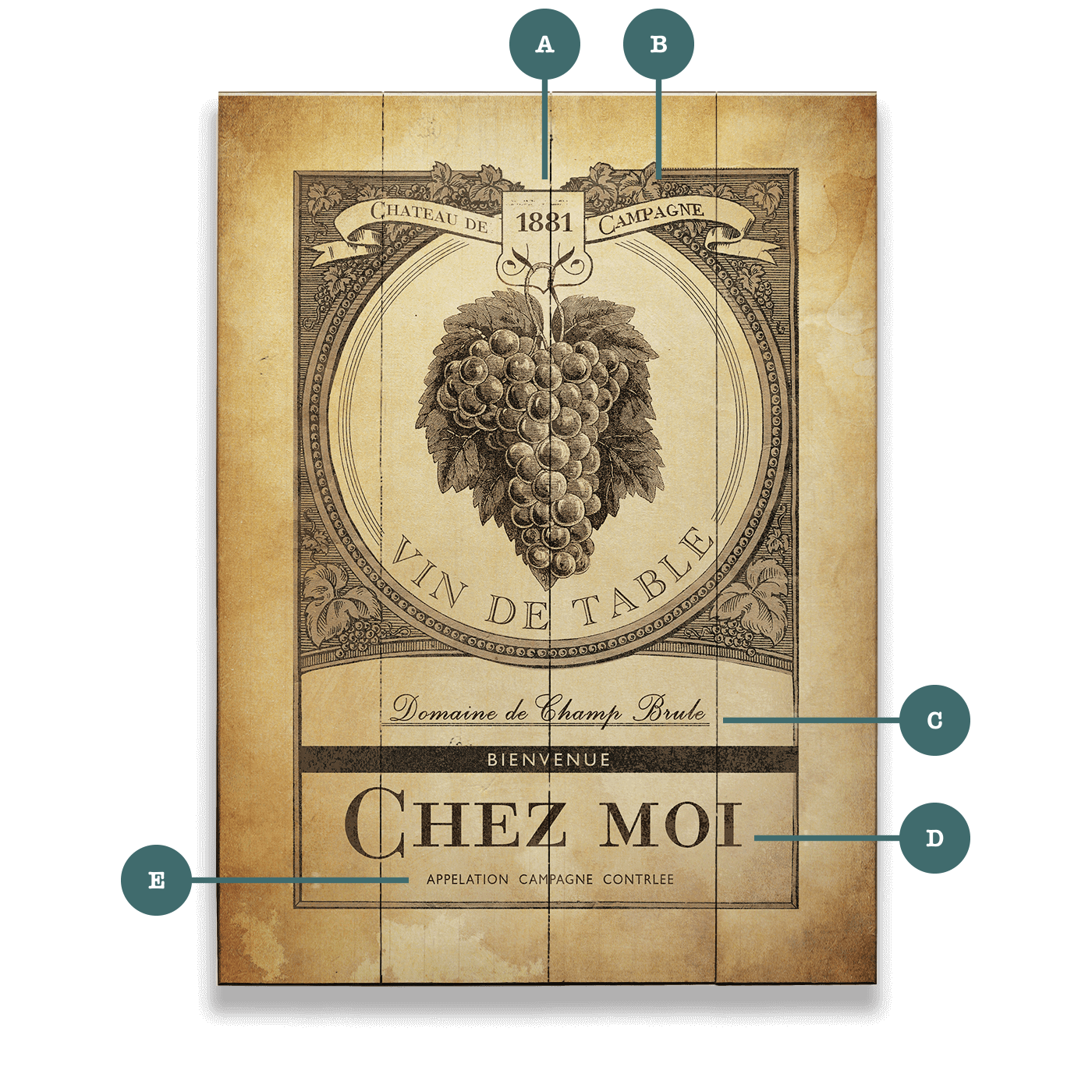 Vintage Wine Label - Wood & Metal Wall Art