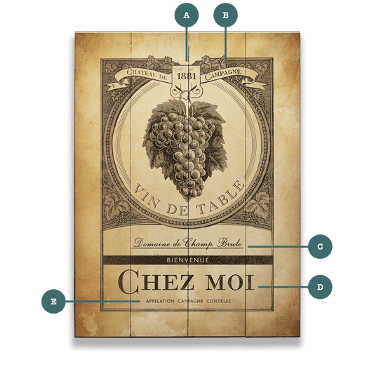 Vintage Wine Label - Wood & Metal Wall Art