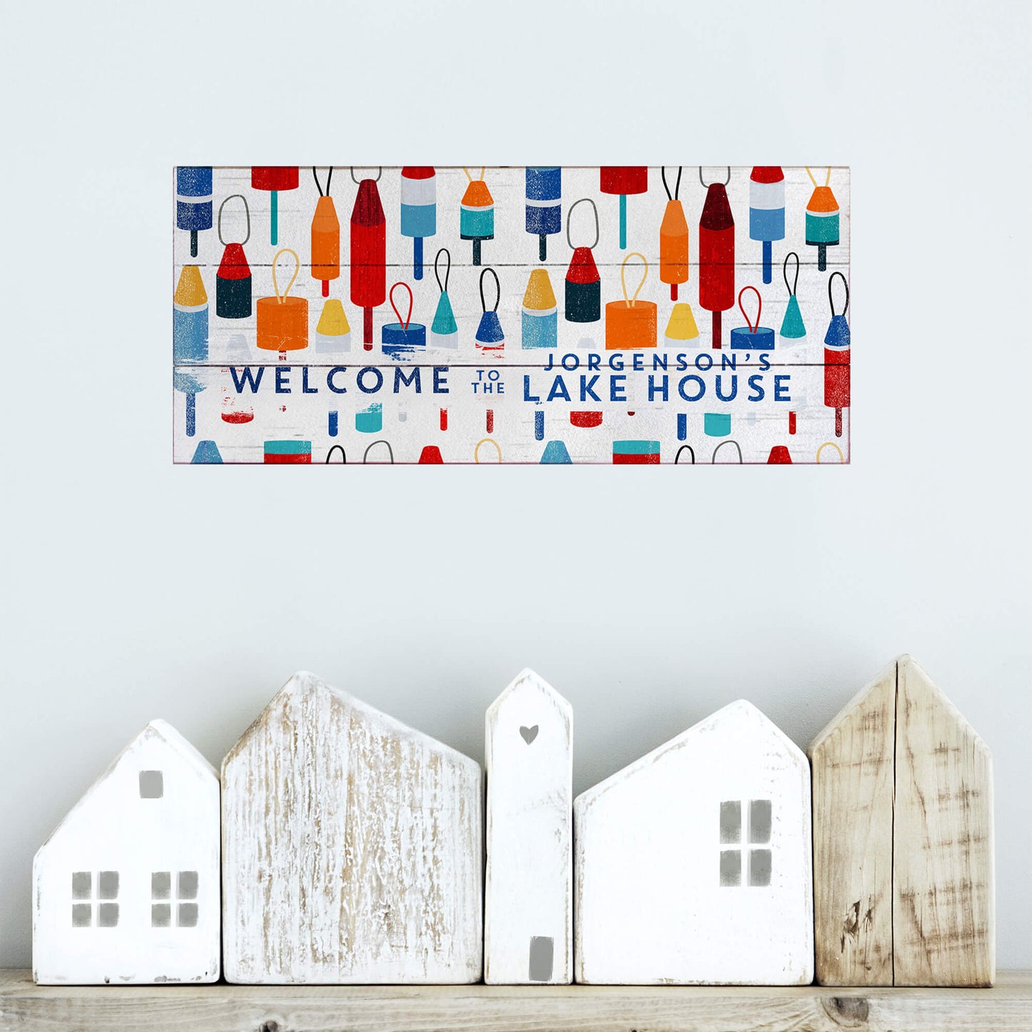 Lake House Buoy Welcome: Personalized - Wood & Metal Wall Art