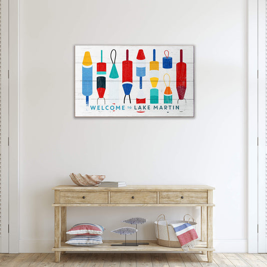 Welcome to the Lake Buoy Sign: Horizontal - Wood & Metal Wall Art
