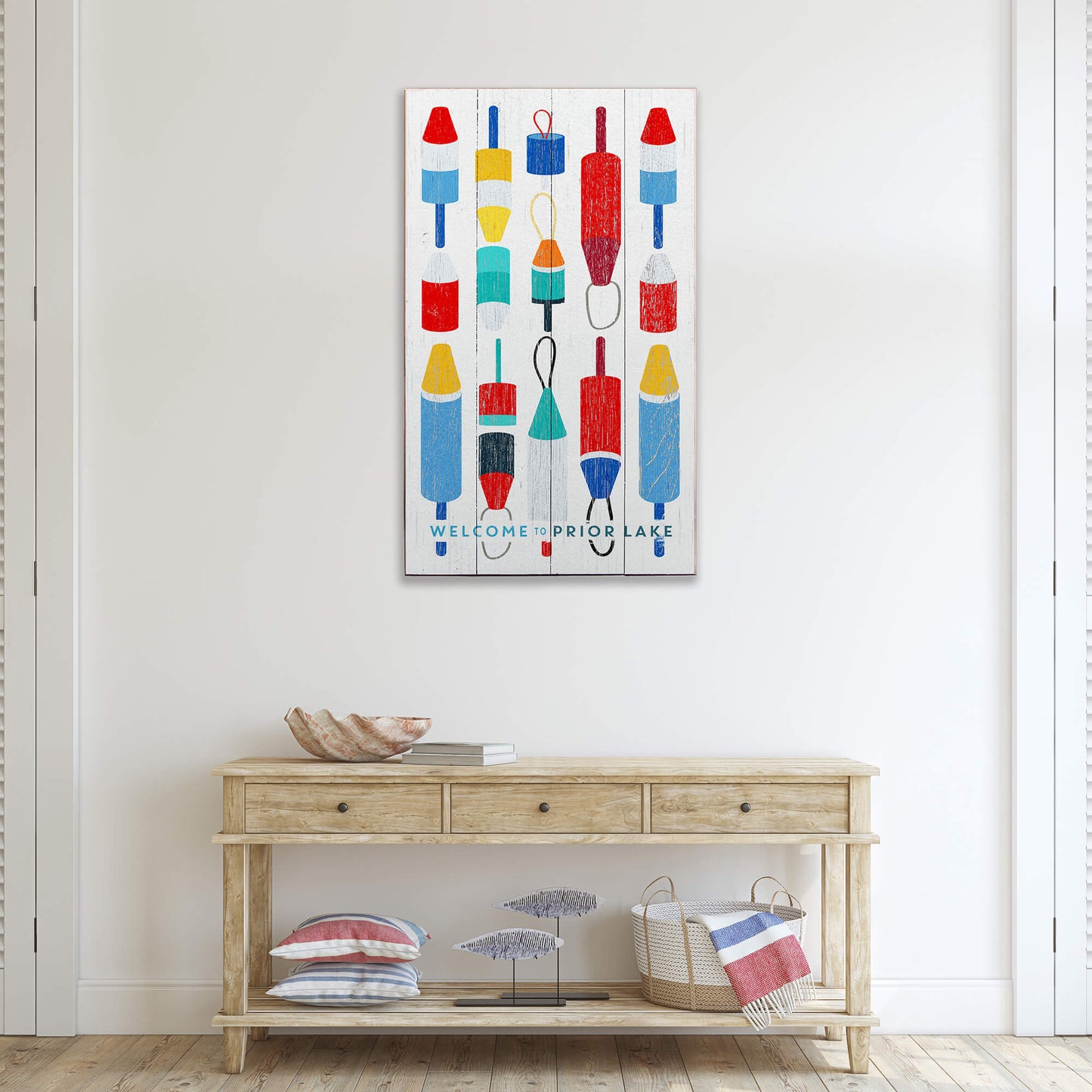 Welcome to the Lake Buoy Sign: Vertical - Wood & Metal Wall Art