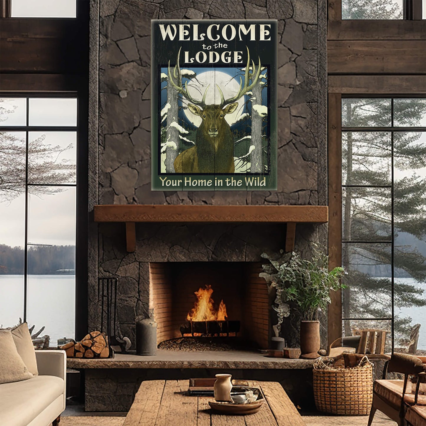 Welcome to the Lodge - Wood & Metal Wall Art
