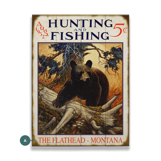 Hunting and Fishing Bear: Personalized - Wood & Metal Wall Art