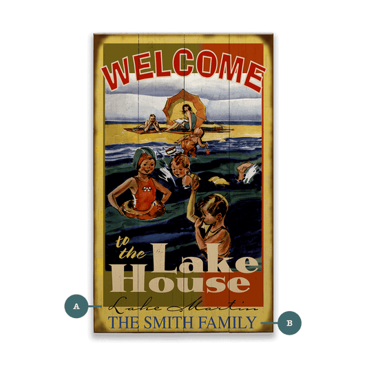 Family Lake House - Wood & Metal Wall Art