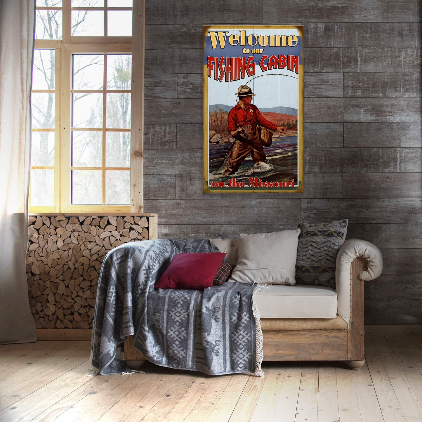 Welcome to our Fishing Cabin - Wood & Metal Wall Art