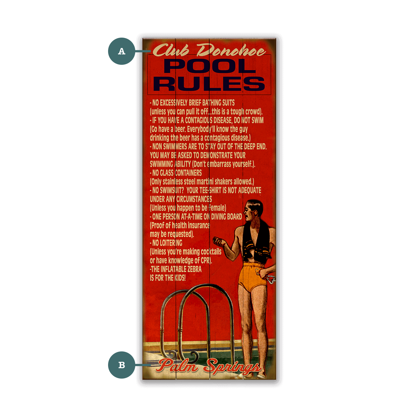 Pool Rules for Men - Wood & Metal Wall Art