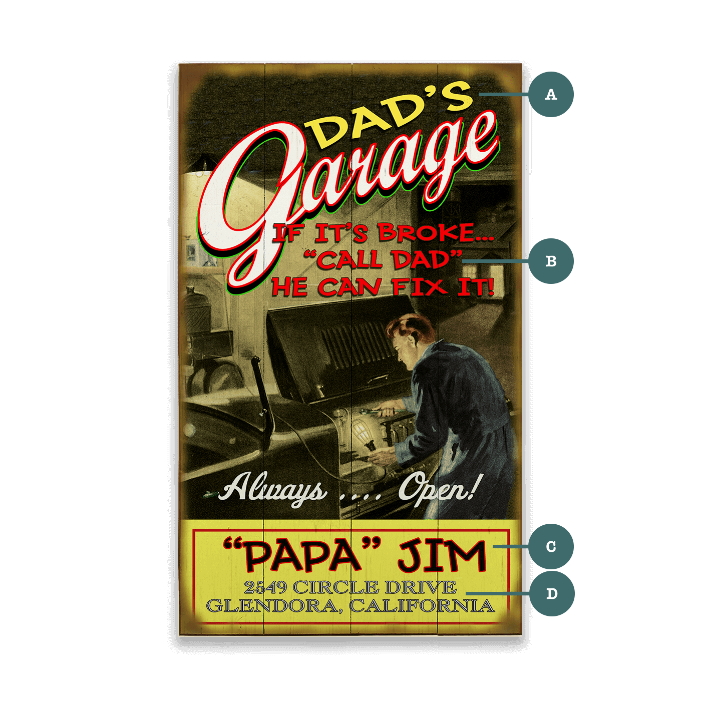 Dad's Garage - Wood & Metal Wall Art