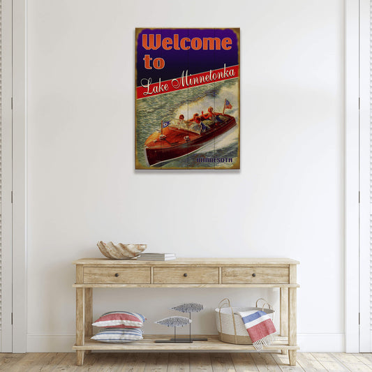 Red, White, and Blue Boaters (2 Lines) - Wood & Metal Wall Art
