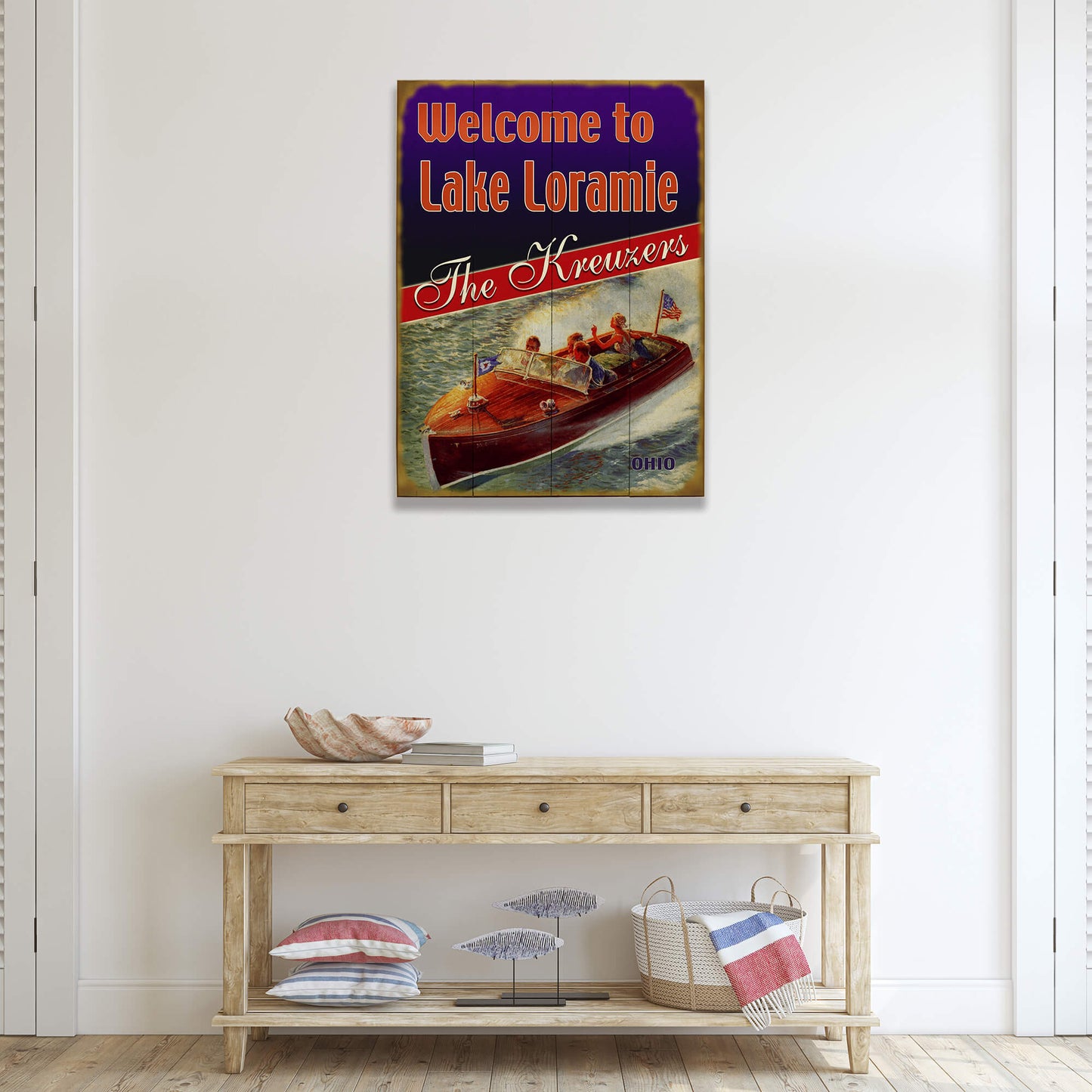 Red, White, and Blue Boaters (3 Lines) - Wood & Metal Wall Art