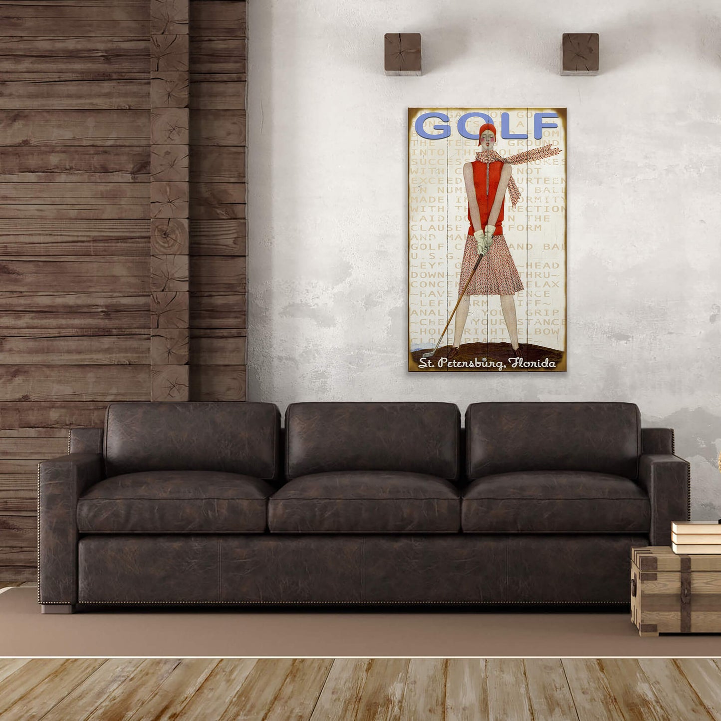Retro Lady Golfer - Wood & Metal Wall Art