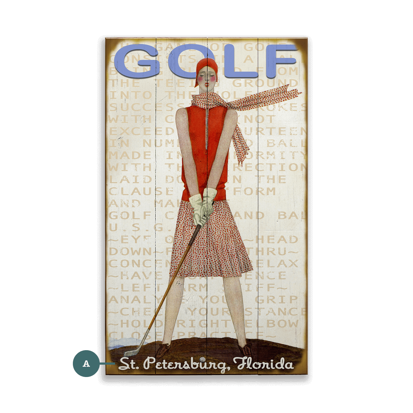 Retro Lady Golfer - Wood & Metal Wall Art