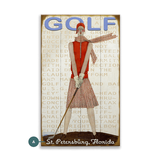 Retro Lady Golfer - Wood & Metal Wall Art
