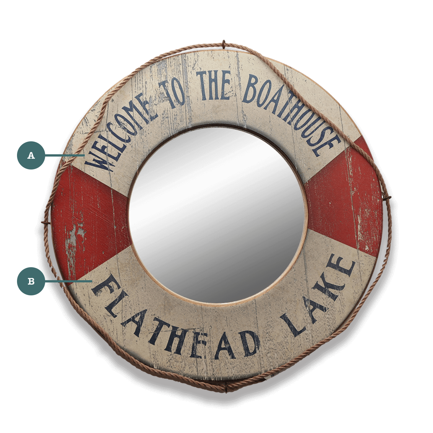 Life Preserver - Wood Wall Decor with Mirror